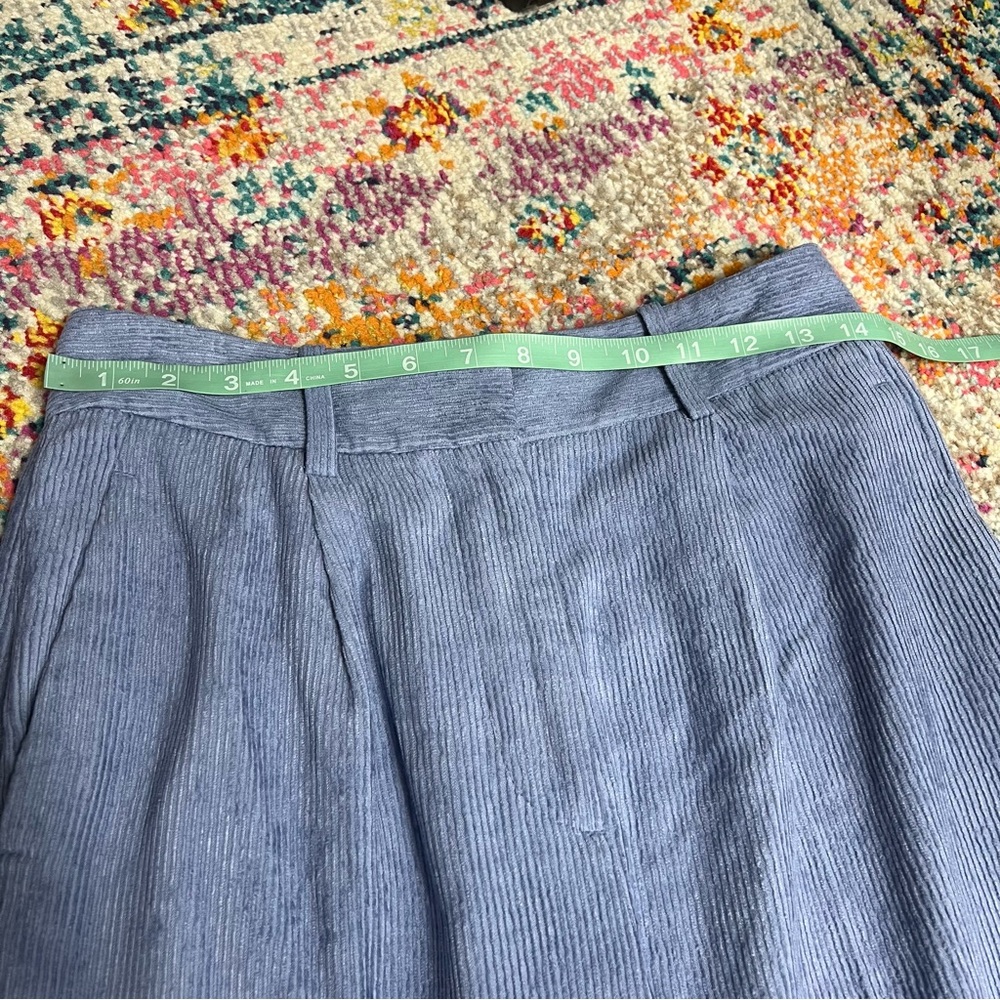 Reiss Thea Tapered Pleated Corduroy Blue Trousers Straight Leg Pants - Picture 11 of 14